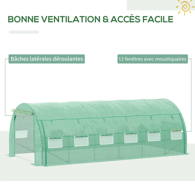 Serre tunnel jardin 597 x 300 x 200 cm protection anti uv parois enroulables contemporain en acier galvanisé vert 21_0004241