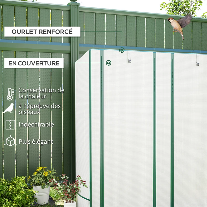 Serre de jardin 144 x 48 x 152 cm 3 niveaux protection uv porte zippée toit incliné style moderne en polyéthylène blanc 21_0005522