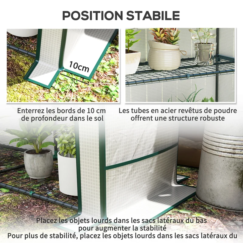 Serre de jardin 144 x 48 x 152 cm 3 niveaux protection uv porte zippée toit incliné style moderne en polyéthylène blanc 21_0005522