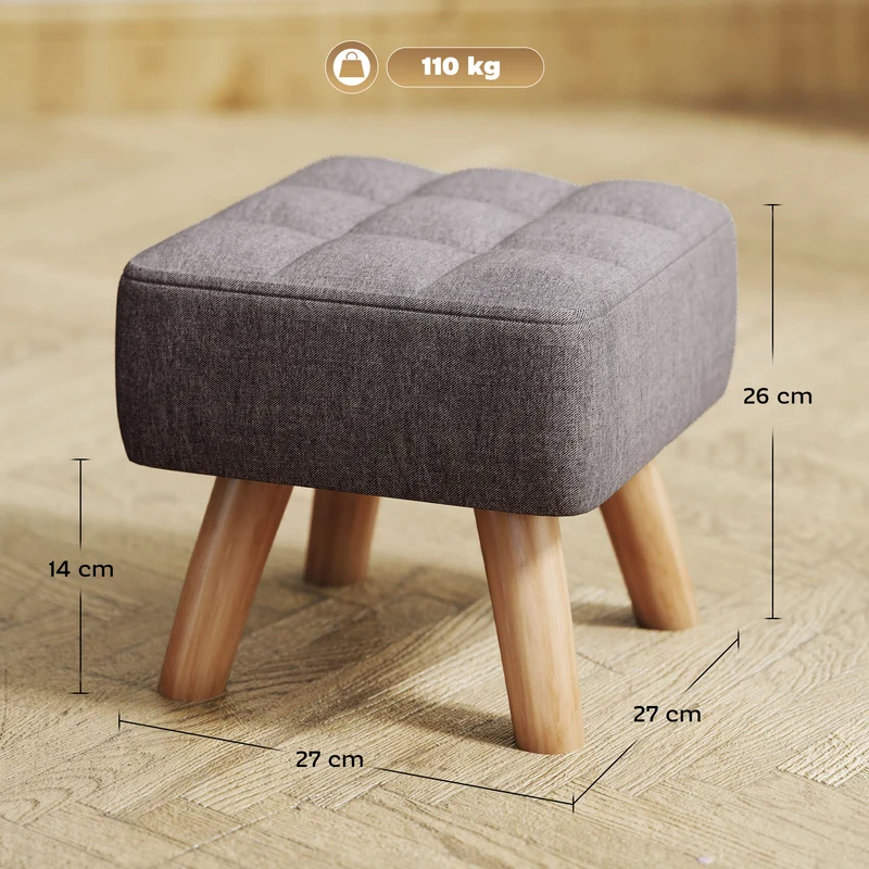 Pouf repose-pieds capitonné 27 x 27 x 26 cm siège d'appoint confortable patins antidérapants classique en polyester gris 21_0002939