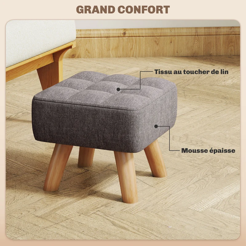 Pouf repose-pieds capitonné 27 x 27 x 26 cm siège d'appoint confortable patins antidérapants classique en polyester gris 21_0002939