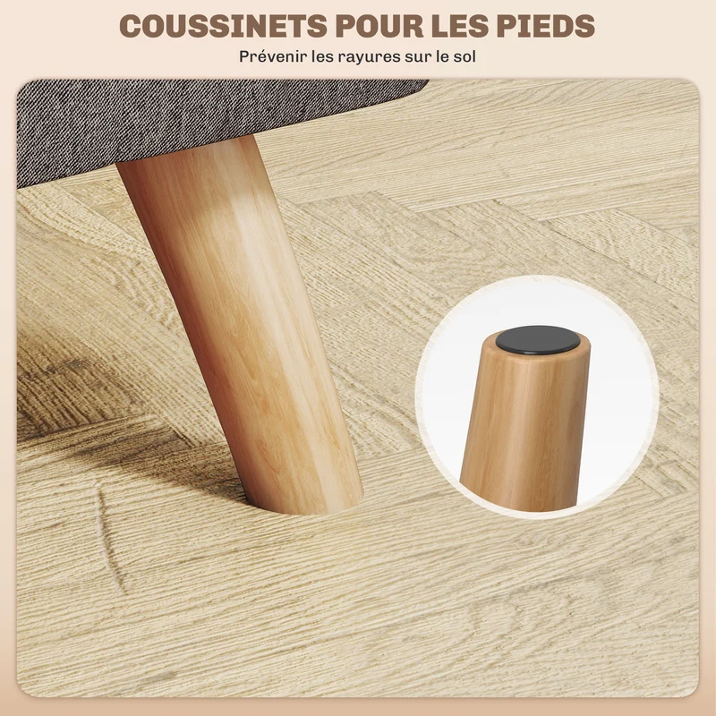 Pouf repose-pieds capitonné 27 x 27 x 26 cm siège d'appoint confortable patins antidérapants classique en polyester gris 21_0002939