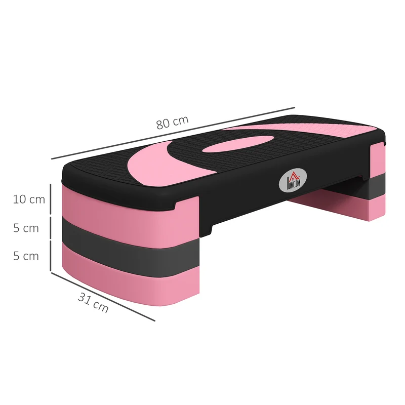 Plateforme d'aérobic réglable 80 x 31 x 20 cm hauteur réglable 3 niveaux surface antidérapante moderne épuré en PP noir 21_0006680