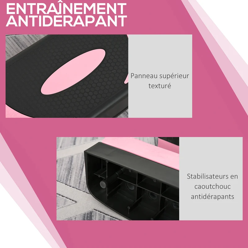 Plateforme d'aérobic réglable 80 x 31 x 20 cm hauteur réglable 3 niveaux surface antidérapante moderne épuré en PP noir 21_0006680
