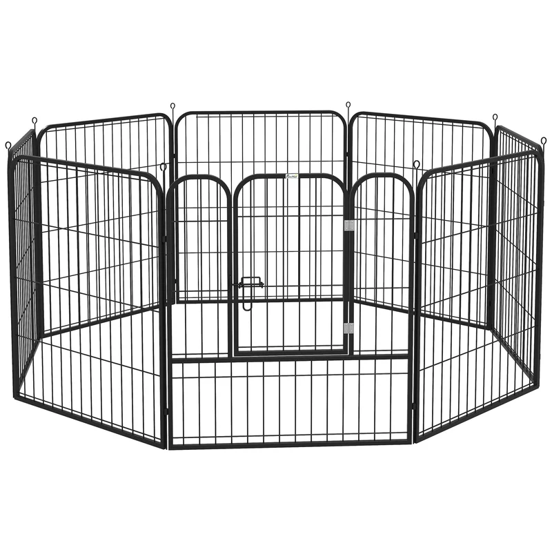 Parc enclos modulable octogone pour chiens 80 x 80 cm porte verrouillable anticorrosion moderne industriel en acier noir 21_0007418