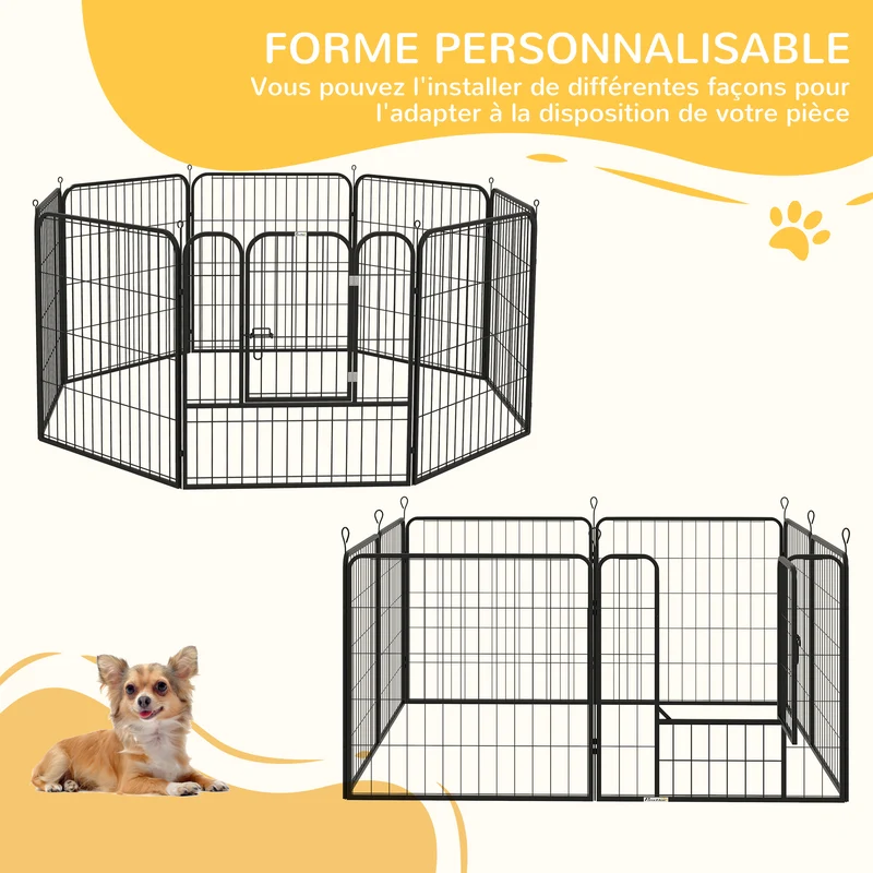 Parc enclos modulable octogone pour chiens 80 x 80 cm porte verrouillable anticorrosion moderne industriel en acier noir 21_0007418