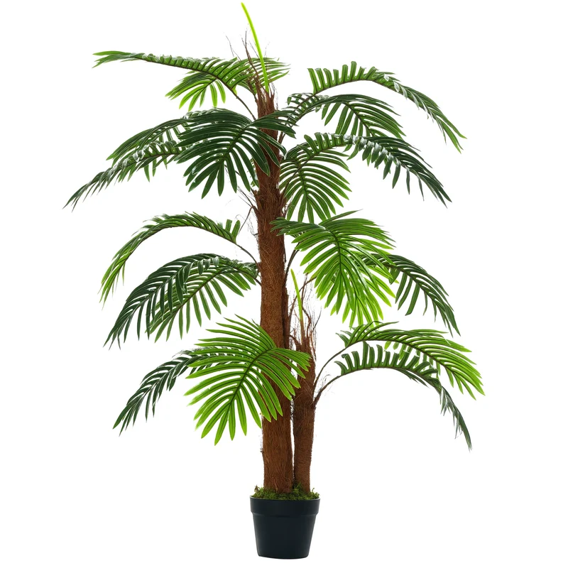 Palmier artificiel salon terrasse 120 cm 19 feuilles réalistes entretien facile style contemporain en plastique vert 21_0003953
