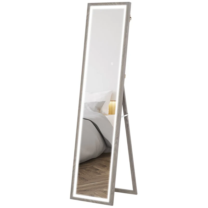 Miroir pleine longueur mural ou sur pied 40 x 160 cm éclairage led 3 couleurs réglable moderne minimaliste en MDF gris 21_0001636