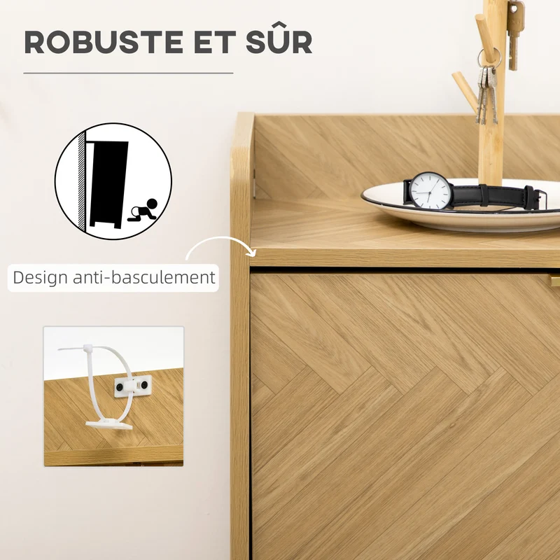 Meuble à chaussures pour entrée 70 x 30 x 120 cm 12 paires anti basculement vintage en panneau de particules naturel 21_0002645