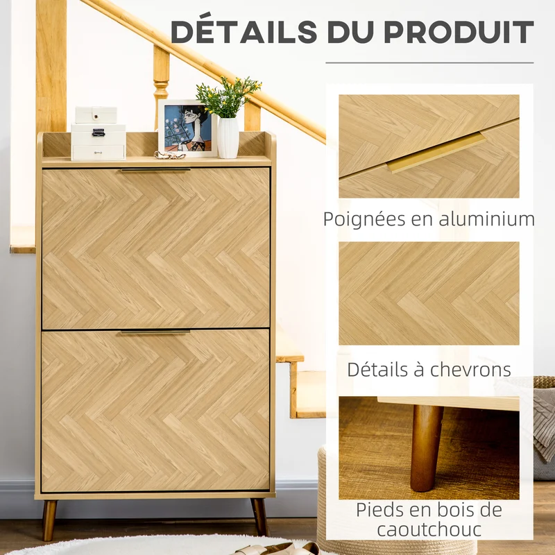 Meuble à chaussures pour entrée 70 x 30 x 120 cm 12 paires anti basculement vintage en panneau de particules naturel 21_0002645
