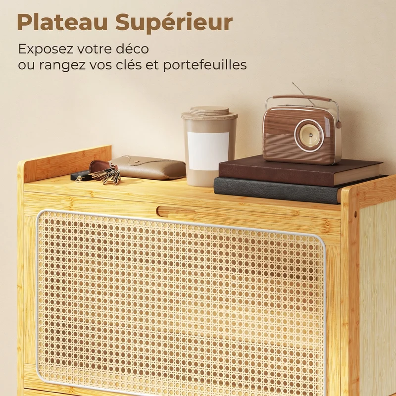 Meuble à chaussures entrée 69 x 29 x 83 cm rangement 14 paires étagères réglables ventilées scandinave en bambou naturel 21_0002807