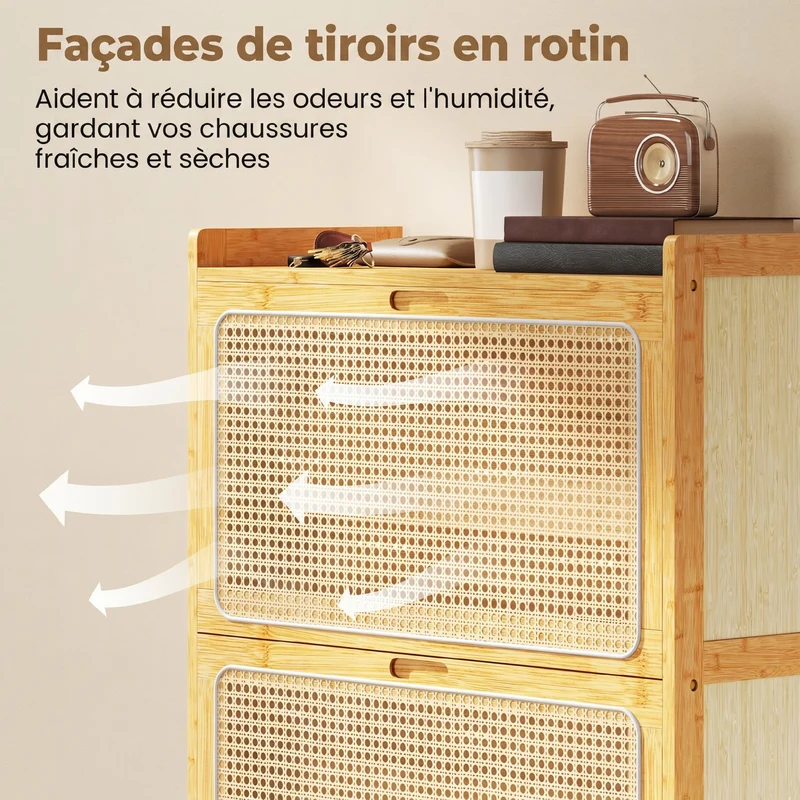 Meuble à chaussures entrée 69 x 29 x 83 cm rangement 14 paires étagères réglables ventilées scandinave en bambou naturel 21_0002807
