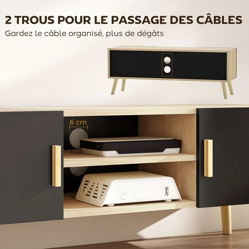 Meuble télévision salon 110 x 36,2 x 42 cm rangement modulable organisation des câbles moderne scandinave en MDF chêne 21_0003434