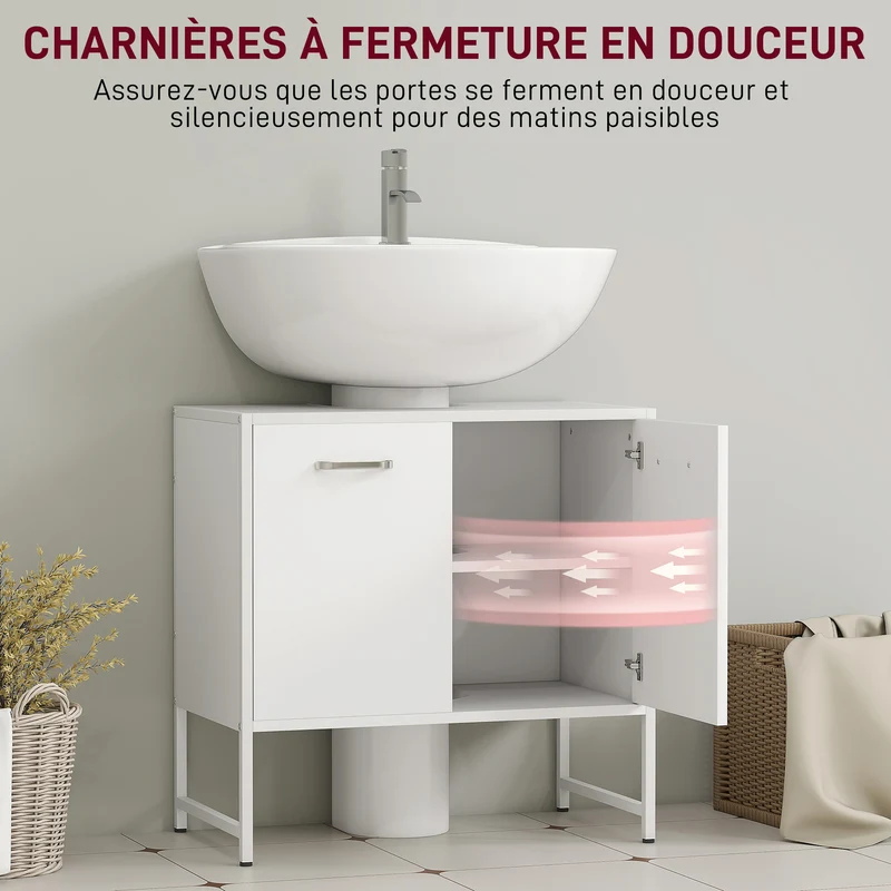 Meuble sous lavabo 60 x 33 x 60.5 cm fermeture douce étagère réglable compact style épuré en panneau de particules blanc 21_0002082
