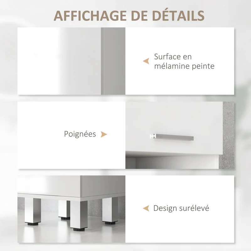 Meuble colonne salle de bain 30 x 30 x 180 cm rangement réglable tiroir portes moderne en panneau de particules blanc 21_0001991