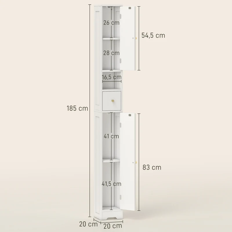Meuble colonne salle de bain 20 x 20 x 185 cm gain de place rangement moderne contemporain en panneau de particules blanc 21_0002086