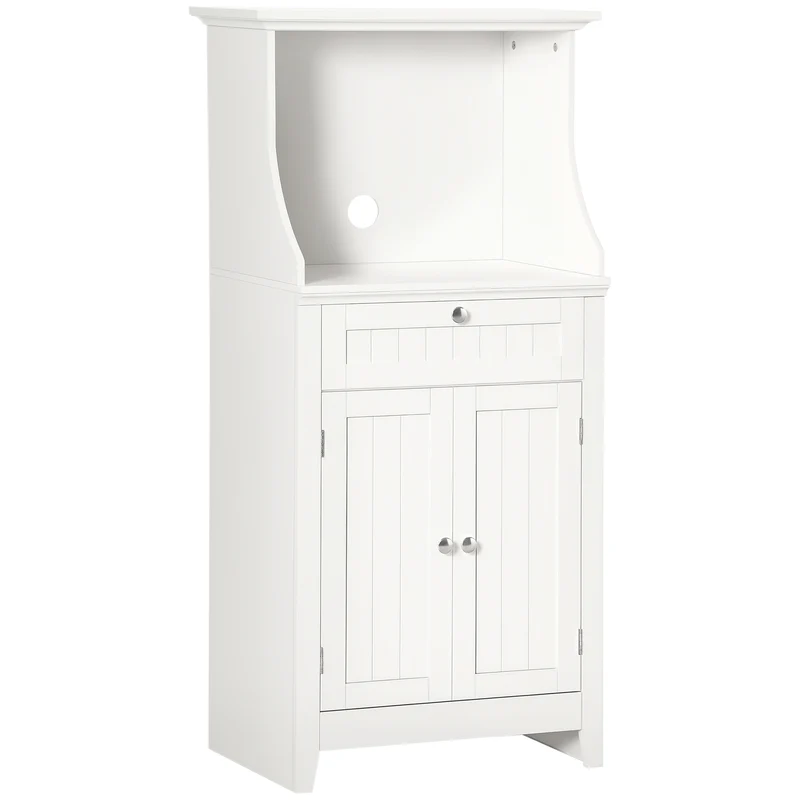 Meuble armoire micro-ondes cuisine 60 x 40 x 122,5 cm tiroir étagère réglable anti basculement moderne en MDF blanc 21_0002278