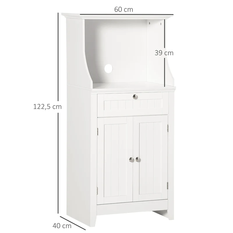 Meuble armoire micro-ondes cuisine 60 x 40 x 122,5 cm tiroir étagère réglable anti basculement moderne en MDF blanc 21_0002278