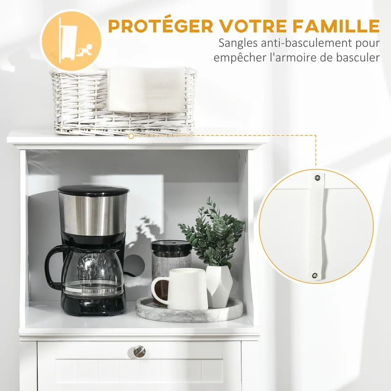 Meuble armoire micro-ondes cuisine 60 x 40 x 122,5 cm tiroir étagère réglable anti basculement moderne en MDF blanc 21_0002278