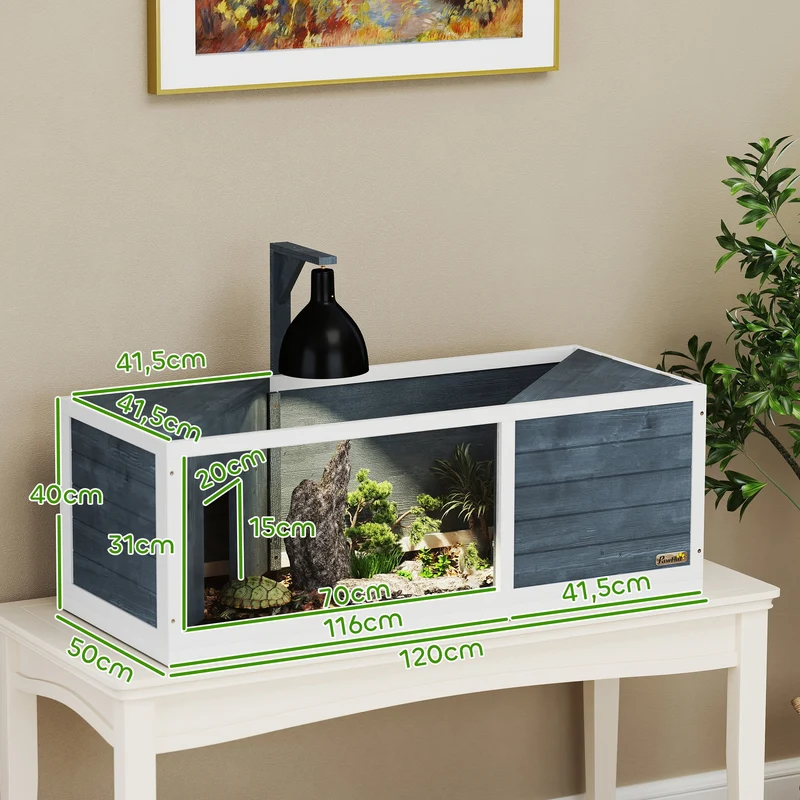 Maison pour tortues enclos 120 x 50 x 40 cm toit ouvrant accès facile panneau transparent style moderne en bois gris 21_0007846