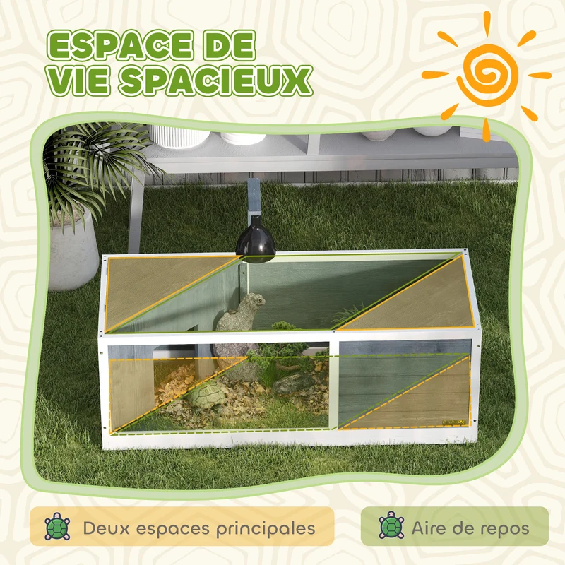 Maison pour tortues enclos 120 x 50 x 40 cm toit ouvrant accès facile panneau transparent style moderne en bois gris 21_0007846