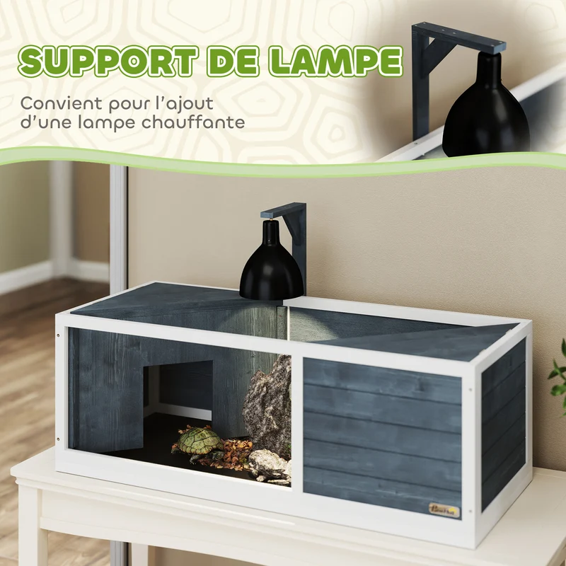 Maison pour tortues enclos 120 x 50 x 40 cm toit ouvrant accès facile panneau transparent style moderne en bois gris 21_0007846