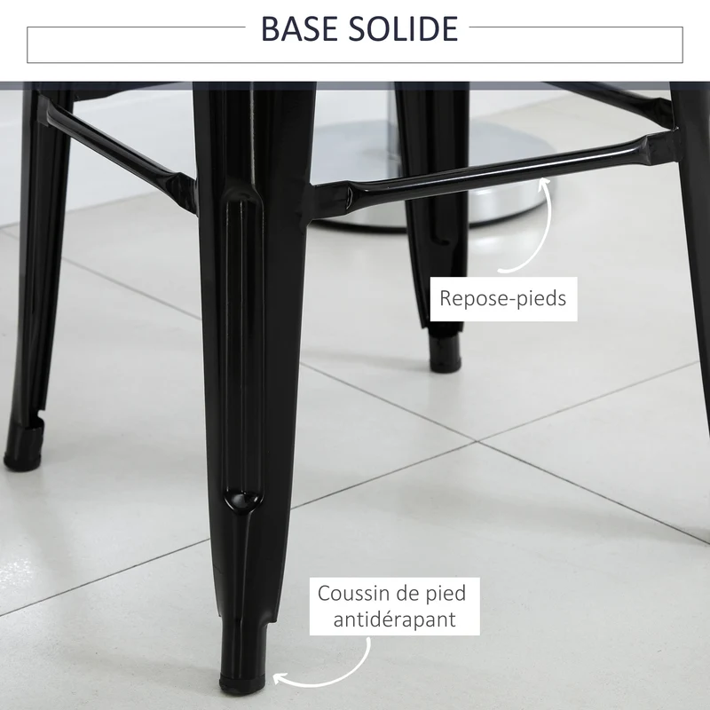 Lot de 4 tabourets de bar 44 x 46 x 116 cm empilables dossier ergonomique démontable industriel tendance en métal noir 21_0002172