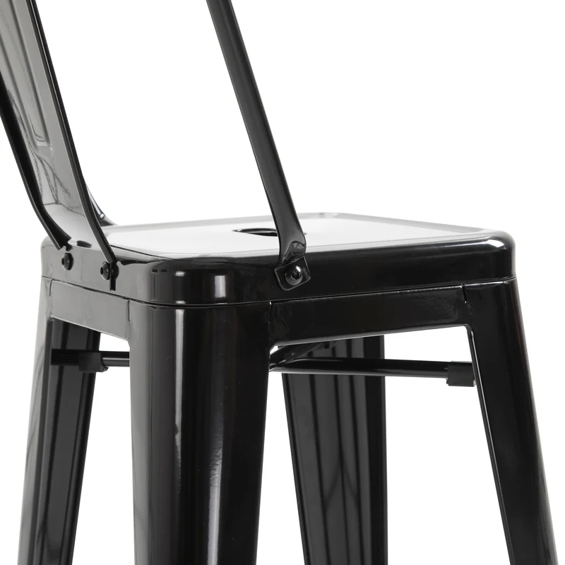 Lot de 4 tabourets de bar 44 x 46 x 116 cm empilables dossier ergonomique démontable industriel tendance en métal noir 21_0002172