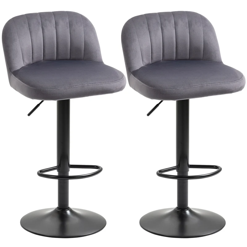 Lot de 2 tabourets de bar hauteur réglable pivotant 43 x 45 x 81-101 cm confort design contemporain en polyester gris 21_0002293