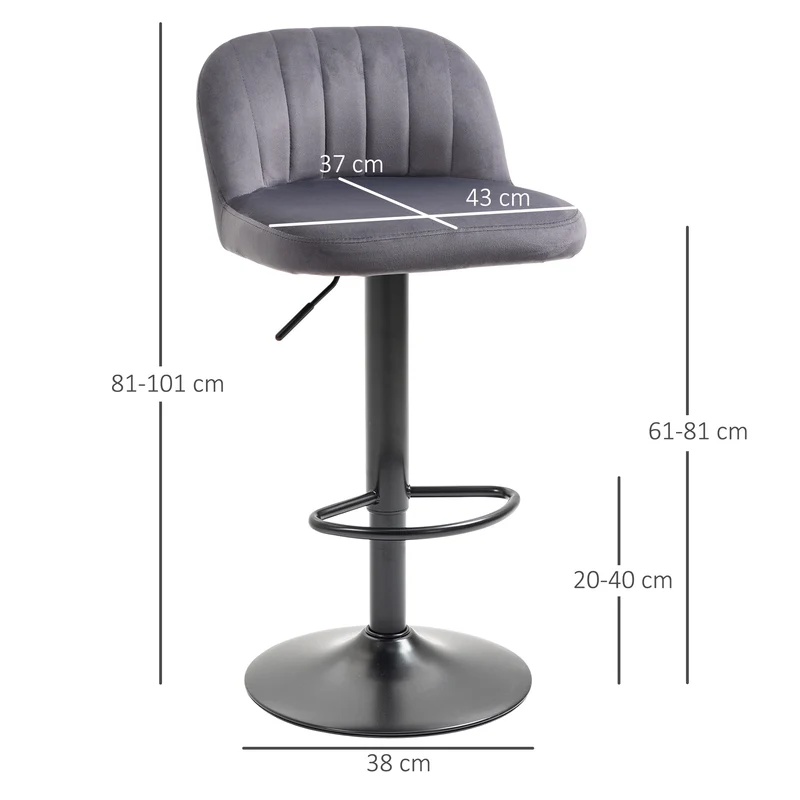 Lot de 2 tabourets de bar hauteur réglable pivotant 43 x 45 x 81-101 cm confort design contemporain en polyester gris 21_0002293