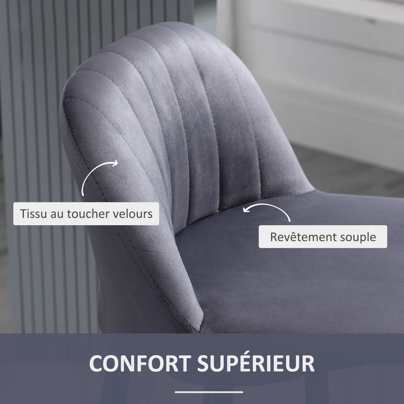 Lot de 2 tabourets de bar hauteur réglable pivotant 43 x 45 x 81-101 cm confort design contemporain en polyester gris 21_0002293
