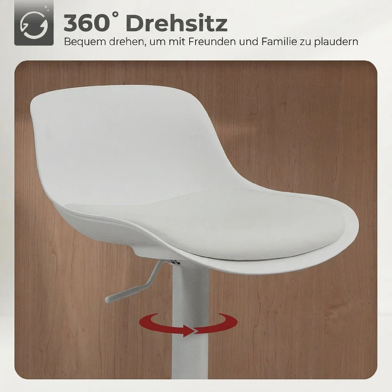 Lot de 2 tabourets de bar 43 x 45 x 100 cm siège pivotant hauteur réglable dossier ergonomique style moderne en PU blanc 21_0003341