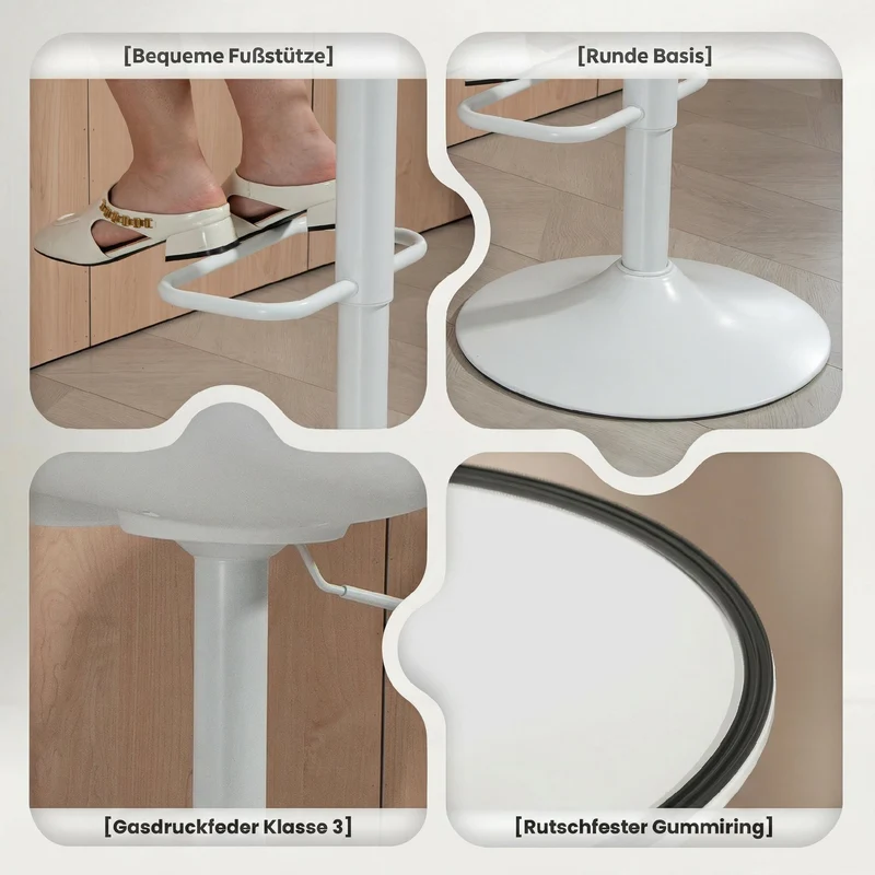 Lot de 2 tabourets de bar 43 x 45 x 100 cm siège pivotant hauteur réglable dossier ergonomique style moderne en PU blanc 21_0003341