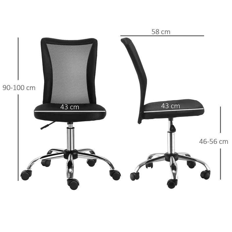 Lot de 2 chaises de bureau ergonomique 43 x 56 x 100 cm hauteur réglable 46-56 cm pivot 360° moderne cosy en maille noir 21_0006352