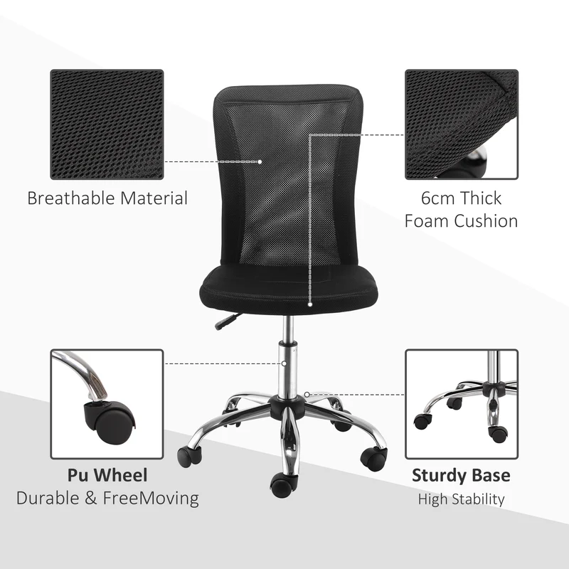Lot de 2 chaises de bureau ergonomique 43 x 56 x 100 cm hauteur réglable 46-56 cm pivot 360° moderne cosy en maille noir 21_0006352