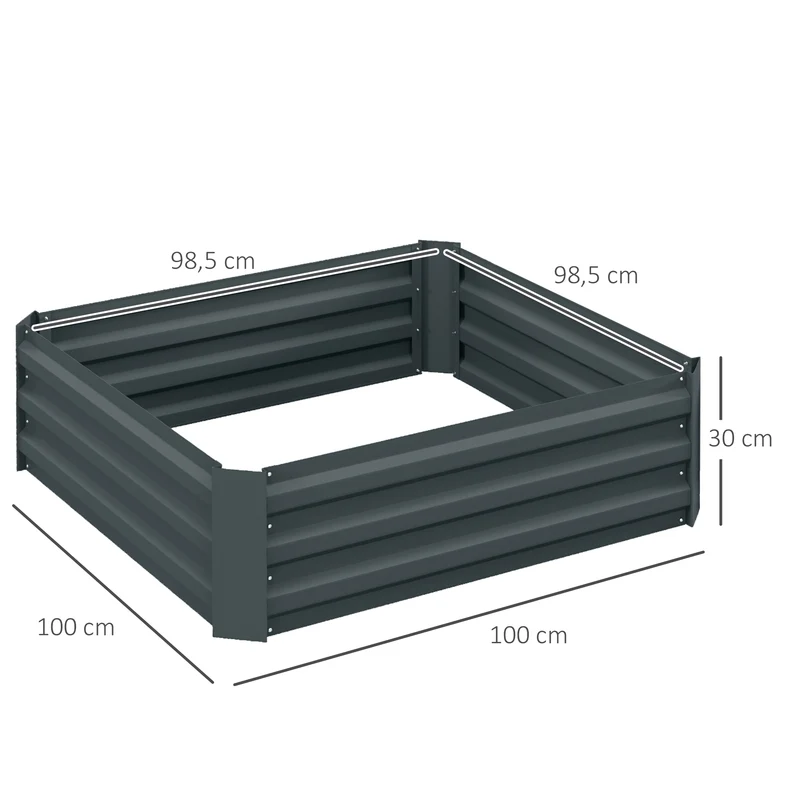 Lot de 2 carrés potagers extérieur 100 x 100 x 30 cm retient chaleur montage rapide contemporain en acier gris foncé 21_0004209