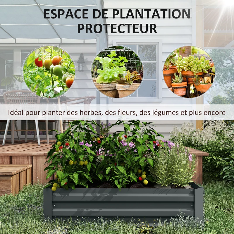 Lot de 2 carrés potagers extérieur 100 x 100 x 30 cm retient chaleur montage rapide contemporain en acier gris foncé 21_0004209