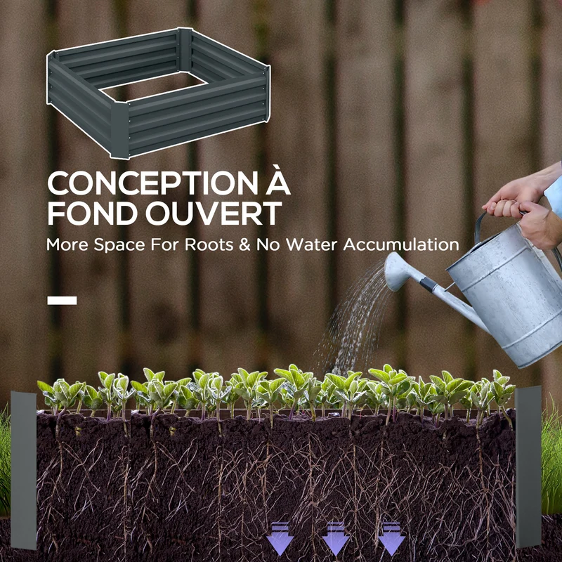 Lot de 2 carrés potagers extérieur 100 x 100 x 30 cm retient chaleur montage rapide contemporain en acier gris foncé 21_0004209
