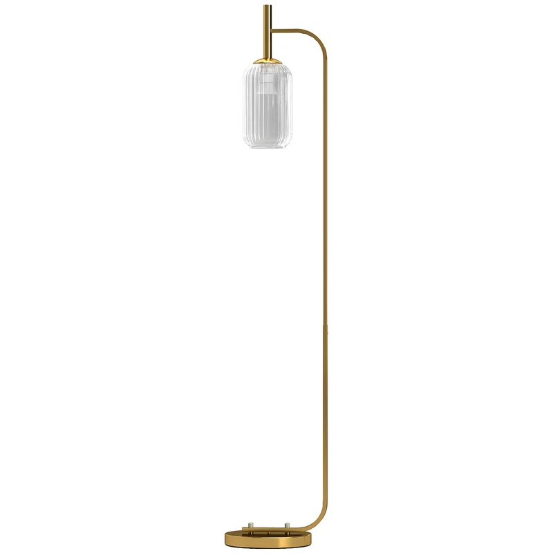 Lampadaire sur pied salon 29 x 25 x 153 cm abat-jour texturé interrupteur à pied pratique moderne design en métal doré 21_0007035
