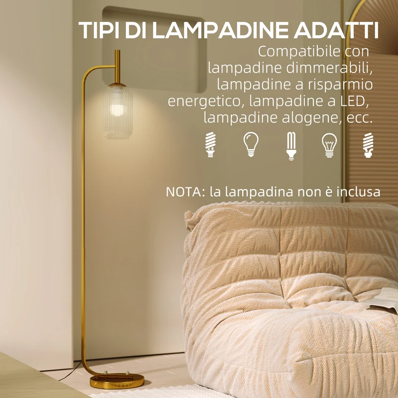 Lampadaire sur pied salon 29 x 25 x 153 cm abat-jour texturé interrupteur à pied pratique moderne design en métal doré 21_0007035