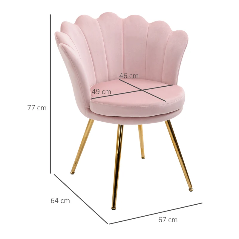 Fauteuil coquillage 67 x 64 x 77 cm assise 9 cm cocooning élégant style classique pieds dorés en polyester rose poudré 21_0003018