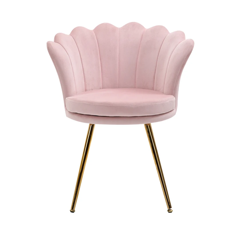 Fauteuil coquillage 67 x 64 x 77 cm assise 9 cm cocooning élégant style classique pieds dorés en polyester rose poudré 21_0003018