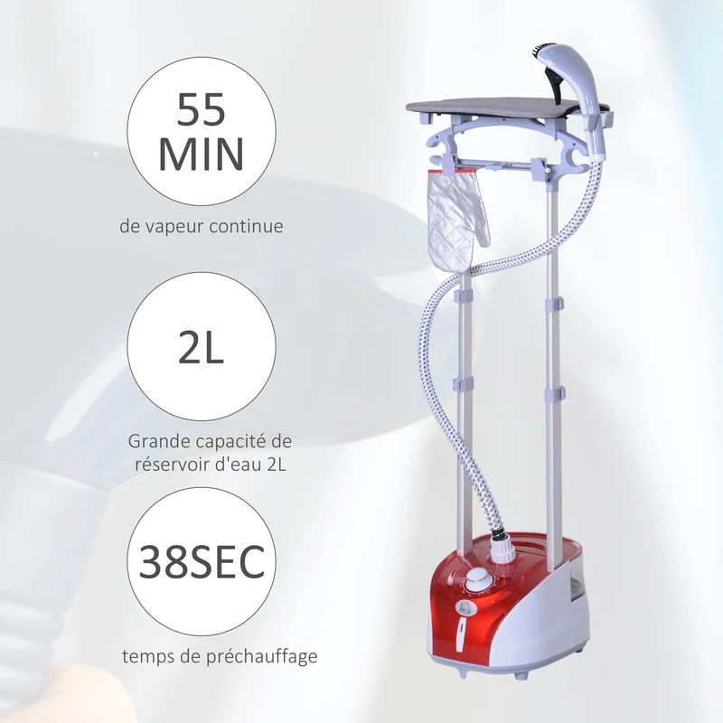 Défroisseur vapeur vertical pour vêtements 35 x 25 x 119 cm préchauffage 38 s autonomie 55 min moderne épuré en PP rouge 21_0005954