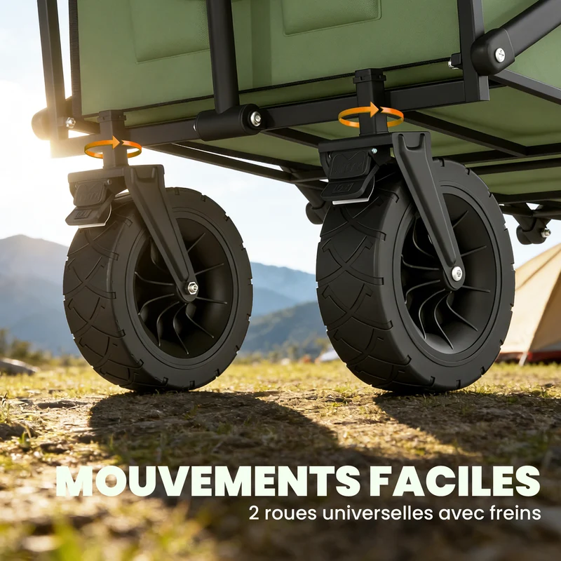 Chariot de jardin pliable 130 x 50 x 55 cm charge 250kg poignée réglable usage extérieur design industriel en métal vert 21_0006581