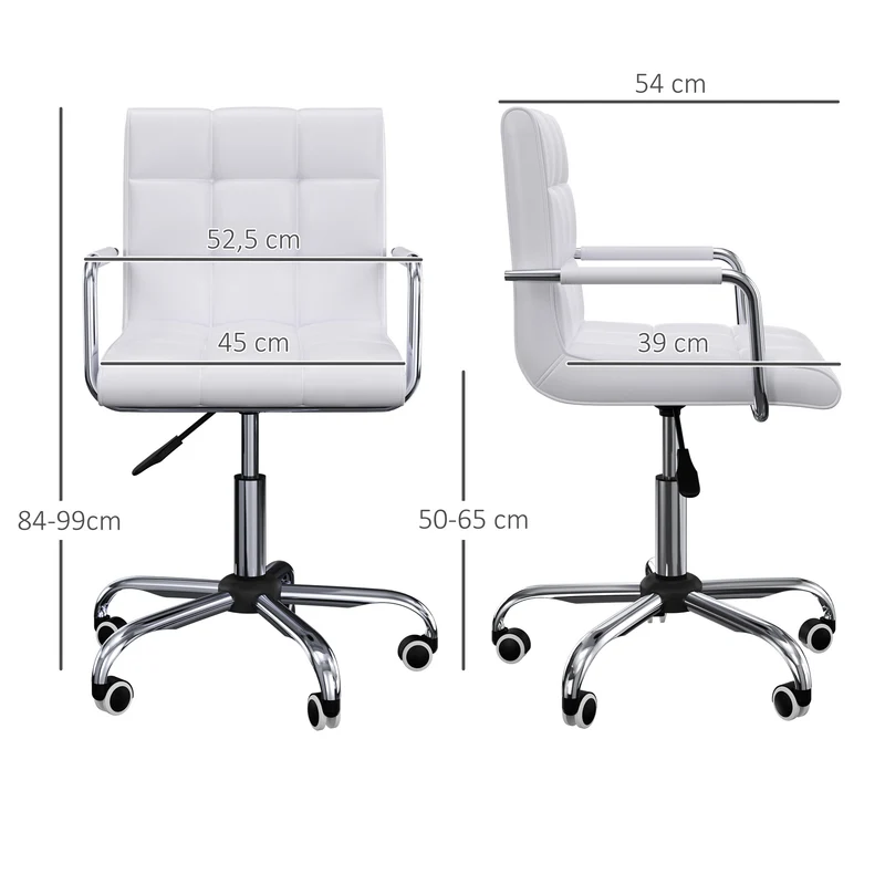 Chaise de bureau pivotante 52,5 x 54 x 84-99 cm assise réglable soutien dorsal rembourrée moderne en synthétique blanc 21_0000096