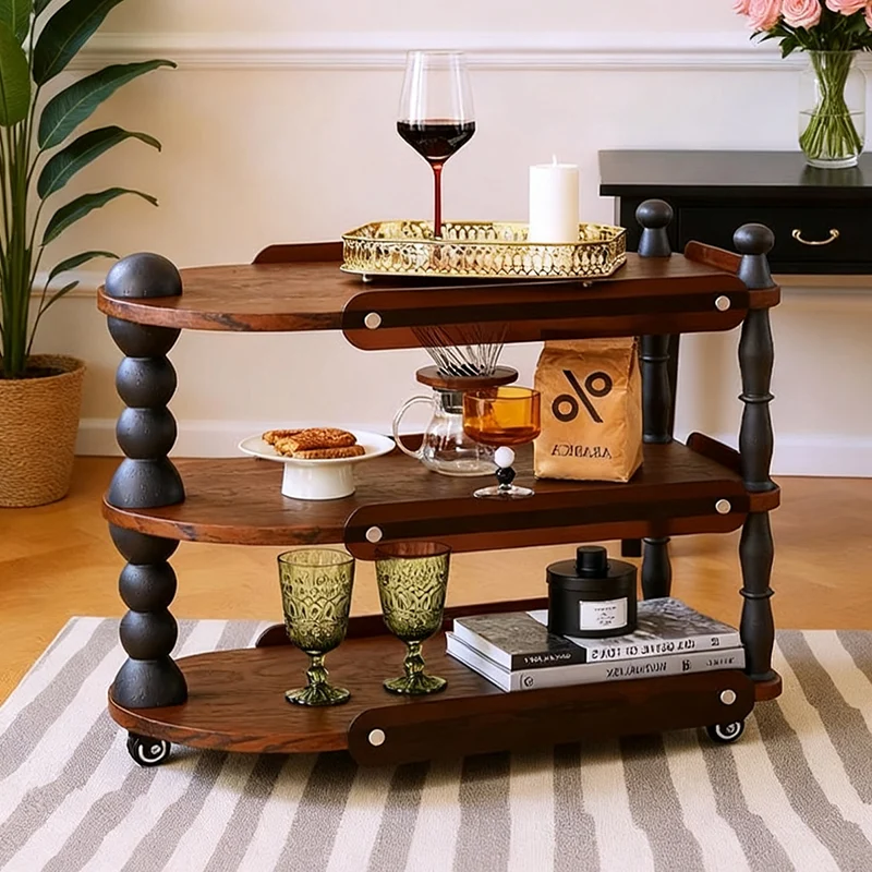 Contemporary Retro Ellipse Rubberwood Movable End Table 3-Tier For Living Room