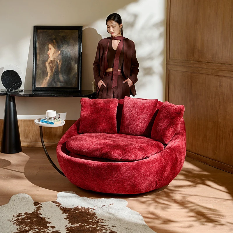 Traditional Vintage Curved Chenille Velvet Sponge Pearl Cotton Solid Wood Hardware Accent Chair Backrest For Living Room