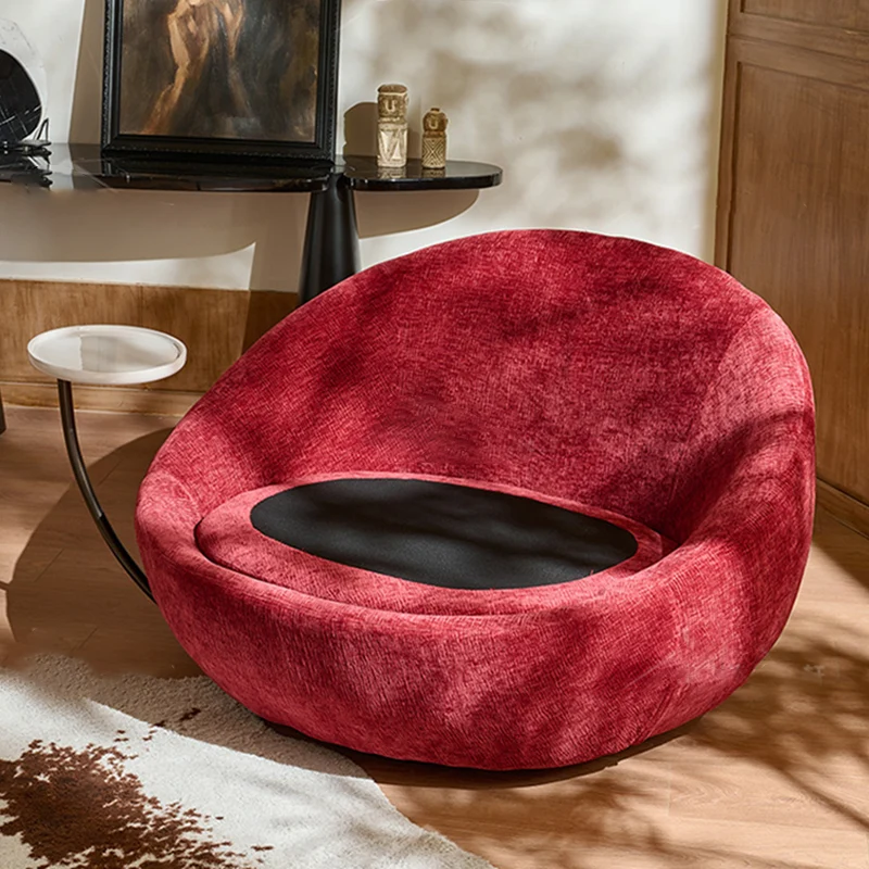 Traditional Vintage Curved Chenille Velvet Sponge Pearl Cotton Solid Wood Hardware Accent Chair Backrest For Living Room