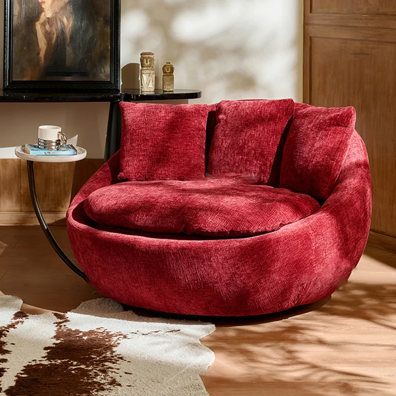Traditional Vintage Curved Chenille Velvet Sponge Pearl Cotton Solid Wood Hardware Accent Chair Backrest For Living Room