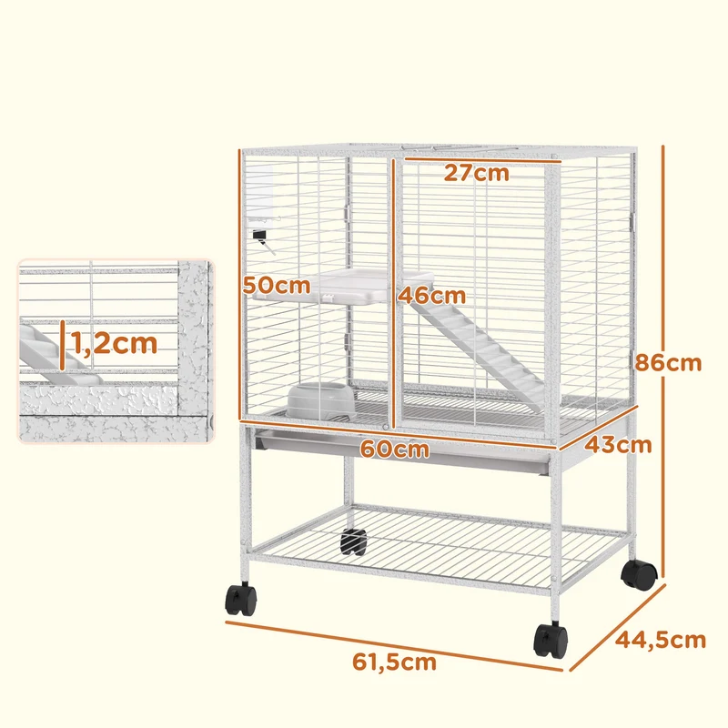 Cage 2 niveaux sur roulettes 61,5 x 44,5 x 86 cm plateau amovible étagère de rangement contemporain en acier gris clair 21_0007983